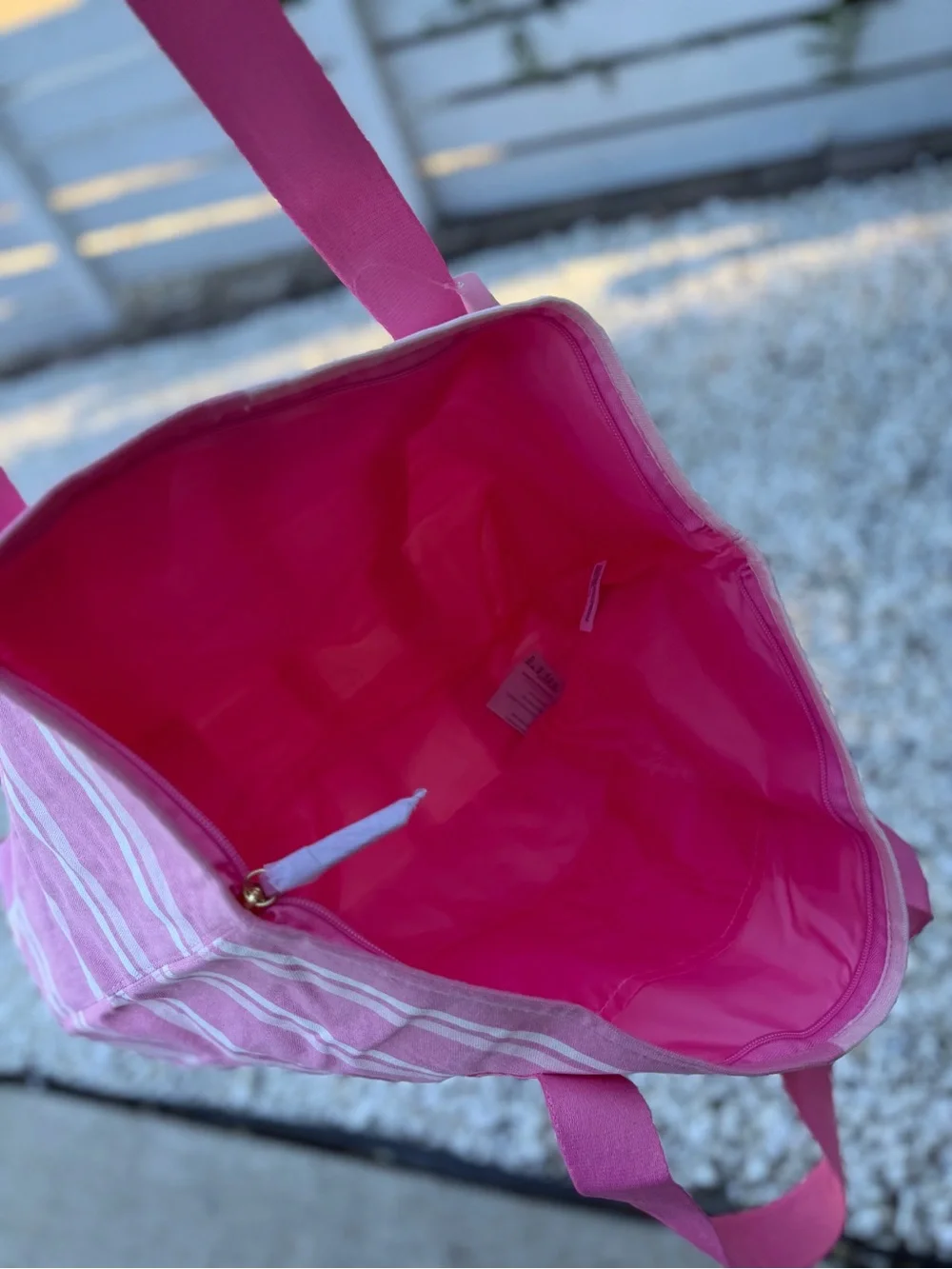 Victoria's Secret Pink and White Striped Canvas Tote